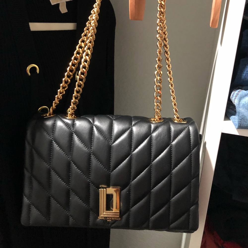 Karl lagerfeld iconic med bag w gold adjustable chain strap